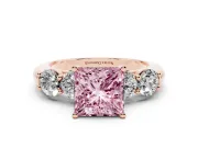 Princess Cut Five Stone Engagement Ring Setting for a Fancy Pink Lab-Grown Diamond | Prong Set Side Stones | Rose Gold