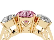 Round Engagement Ring Setting for a Fancy Pink Lab-Grown Diamond | Three Stone | Yellow Gold