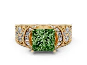 Princess Cut Vintage Pave Engagement Ring Setting for a Fancy Green Lab-Grown Diamond | Milgrain Edges | Yellow Gold