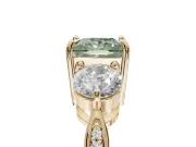 Princess Cut Three Stone Engagement Ring Setting for a Fancy Green Lab-Grown Diamond | Tapered Pave Band | Yellow Gold