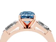 Emerald Cut Three Stone Engagement Ring Setting for a Fancy Blue Lab-Grown Diamond | Tapered Baguettes | Rose Gold