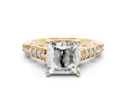Princess Cut Graduated Pave Cathedral Engagement Ring Setting | Scroll Cut-Outs | Yellow Gold