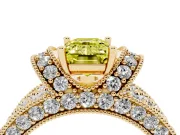 Emerald Cut Vintage Pave Engagement Ring Setting for a Fancy Yellow Lab-Grown Diamond | Milgrain Edges | Yellow Gold