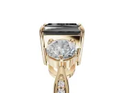 Radiant Cut Three Stone Engagement Ring Setting for a Black Center | Tapered Pavé Band | Yellow Gold