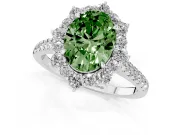Oval Scalloped Halo Engagement Ring Setting for a Fancy Green Lab-Grown Diamond | Single Row Pave | Platinum
