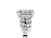 Emerald Cut Diamond Cluster Engagement Ring Set in White gold with Pavé Band and Prong Setting