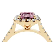 Emerald Cut Halo Engagement Ring Setting for a Fancy Pink Lab-Grown Diamond | Tapered Band | Yellow Gold
