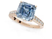 Asscher Cut Pavé Solitaire Engagement Ring Setting for a Fancy Blue Lab-Grown Diamond | Crossover Gallery | Rose Gold