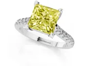 Princess Cut Hidden Halo Engagement Ring Setting for a Fancy Yellow Lab-Grown Diamond | Claw Prongs | Sterling Silver