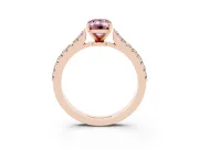 Fancy Pink Emerald Cut Diamond Solitaire Engagement Ring Set in Rose gold with Delicate Pavé Band and Prong Setting