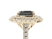 Fancy Black Radiant Cut Lab-Grown Diamond Double Halo Statement Ring Set in Yellow Gold with Pavé Band