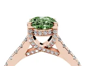 Oval Hidden Halo Pave Engagement Ring Setting for a Fancy Green Lab-Grown Diamond | Claw Prongs | Rose Gold