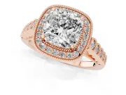 Cushion Cut Milgrain Halo Engagement Ring Setting | Graduated Bezel Accents | Rose Gold