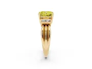 Fancy Yellow Three-Stone Radiant Cut Diamond Channel Set Ring Set in Yellow gold with Bar Prongs