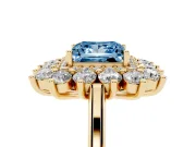 Princess Cut Floral Double Halo Engagement Ring Setting for a Fancy Blue Lab-Grown Diamond | Plain Band | Yellow Gold