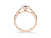 Emerald Cut Diamond Halo Engagement Ring Set in Rose gold with Pavé Band and Prong Setting