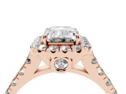 Emerald Cut Halo Engagement Ring Setting | Shared Prong Shoulders | Rose Gold