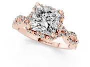 Princess Cut Milgrain Halo Engagement Ring Setting | Graduated Shoulders | Rose Gold