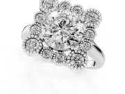 Round Vintage Milgrain Bezel Cluster Halo Engagement Ring Setting | Plain Band | Platinum