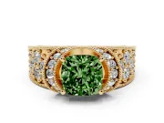 Cushion Cut Vintage Pave Engagement Ring Setting for a Fancy Green Lab-Grown Diamond | Milgrain Edges | Yellow Gold