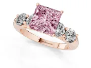 Princess Cut Five Stone Engagement Ring Setting for a Fancy Pink Lab-Grown Diamond | Prong Set Side Stones | Rose Gold