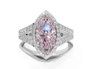 Marquise Halo Pavé Engagement Ring Setting for a Fancy Pink Lab-Grown Diamond | Narrow Split Shank | White Gold