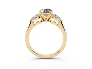 Fancy Black Three-Stone Oval Cut Diamond Ring Set in Yellow gold with Pear Side Stones and Prong Setting