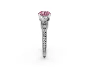 Round Vintage Three Stone Engagement Ring Setting for a Fancy Pink Lab-Grown Diamond | Sterling Silver