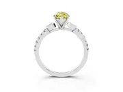 Fancy Yellow Marquise Cut Diamond Solitaire Leaf-Inspired Ring Set in White gold with Pavé Band and Prong Setting
