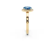 Fancy Blue Round Cut Diamond Halo Ring Set in Yellow gold with Solitaire Band and Prong Setting