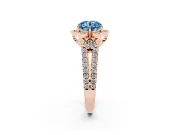 Round Petal Frame Floral Halo Engagement Ring Setting for a Fancy Blue Lab-Grown Diamond | Pavé Split Shank | Rose Gold