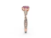 Fancy Pink Heart Cut Diamond Solitaire Engagement Ring Set in Rose gold with Twisted Pavé Band and Prong Setting