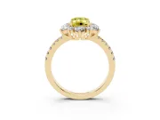 Fancy Yellow Emerald Cut Diamond Floral Halo Ring Set in Yellow gold with Round Pavé Band and Prong Setting