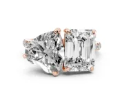 Emerald Cut and Heart-Shaped Lab-Grown Diamond Toi et Moi Engagement Ring | Pavé Band | Rose Gold