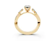 Emerald Cut Diamond Floral Vine Solitaire Engagement Ring Set in Yellow gold with Marquise Leaves