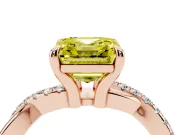 Fancy Yellow Asscher Cut Diamond Twist Band Solitaire Set in Rose gold with Pavé Accents and Prong Setting