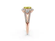 Emerald Cut Scalloped Halo Engagement Ring Setting for a Fancy Yellow Lab-Grown Diamond | Pear Side Stones | Rose Gold