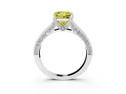 Fancy Yellow Princess Cut Diamond Solitaire Ring Set in Silver with Milgrain-Edged Pavé Band and Prong Setting