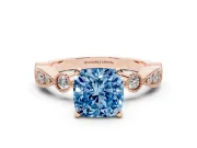 Cushion Cut Vintage Milgrain Engagement Ring Setting for a Fancy Blue Lab-Grown Diamond | Rose Gold