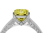 Fancy Yellow Princess Cut Diamond Solitaire Ring Set in Silver with Milgrain-Edged Pavé Band and Prong Setting