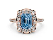 Emerald Cut Halo Engagement Ring Setting for a Fancy Blue Lab-Grown Diamond | Petal Tips | Rose Gold