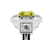 Fancy Yellow Asscher Cut Diamond Milgrain Halo Ring Set in Platinum with Split Shank