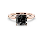 Cushion Cut Hidden Halo Engagement Ring Setting for a Black Center | Thin Plain Band | Rose Gold