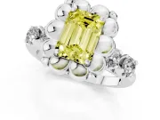 Emerald Cut Floral Engagement Ring Setting for a Fancy Yellow Lab-Grown Diamond | Petal Frame and Side Stones | Platinum