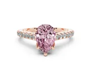 Pear-Shaped Hidden Halo Pave Engagement Ring Setting for a Fancy Pink Lab-Grown Diamond | Claw Prongs | Rose Gold