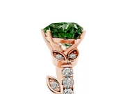 Fancy Green Heart Cut Diamond Solitaire Leaf-Inspired Ring Set in Rose gold with Pavé Band and Prong Setting
