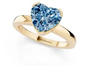 Fancy Blue Heart Cut Diamond Solitaire Ring Set in Yellow gold with Prong Head and Smooth Polished Band