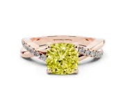 Fancy Yellow Cushion Cut Diamond Twist Band Solitaire Set in Rose gold with Pavé Accents and Prong Setting