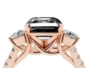Asscher Cut Three-Stone Engagement Ring Setting for a Black Center | Pavé Shoulders | Rose Gold