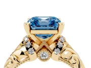 Asscher Cut Filigree Engagement Ring Setting for a Fancy Blue Lab-Grown Diamond | Yellow Gold